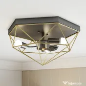 HOMCOM Lampă de Tavan Stil Industrial Geometrică cu 3 Suporturi E27 pentru Becuri LED, Negru și Auriu