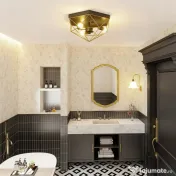 HOMCOM Lampă de Tavan Stil Industrial Geometrică cu 3 Suporturi E27 pentru Becuri LED, Negru și Auriu