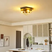 HOMCOM Lampă de Tavan Stil Industrial Geometrică cu 3 Suporturi E27 pentru Becuri LED, Negru și Auriu