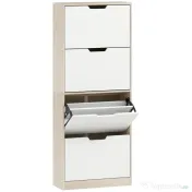 HOMCOM Dulap Subțire pentru Pantofi cu 4 Sertare pentru 16 de Perechi de Pantofi 62.5x26x156 cm, Culoare Lemn și Alb | Aosom Romania