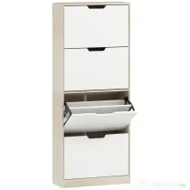 HOMCOM Dulap Subțire pentru Pantofi cu 4 Sertare pentru 16 de Perechi de Pantofi 62.5x26x156 cm, Culoare Lemn și Alb | Aosom Romania