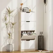 HOMCOM Dulap Subțire pentru Pantofi cu 4 Sertare pentru 16 de Perechi de Pantofi 62.5x26x156 cm, Culoare Lemn și Alb | Aosom Romania