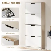 HOMCOM Dulap Subțire pentru Pantofi cu 4 Sertare pentru 16 de Perechi de Pantofi 62.5x26x156 cm, Culoare Lemn și Alb | Aosom Romania