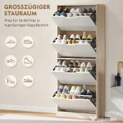 HOMCOM Dulap Subțire pentru Pantofi cu 4 Sertare pentru 16 de Perechi de Pantofi 62.5x26x156 cm, Culoare Lemn și Alb | Aosom Romania