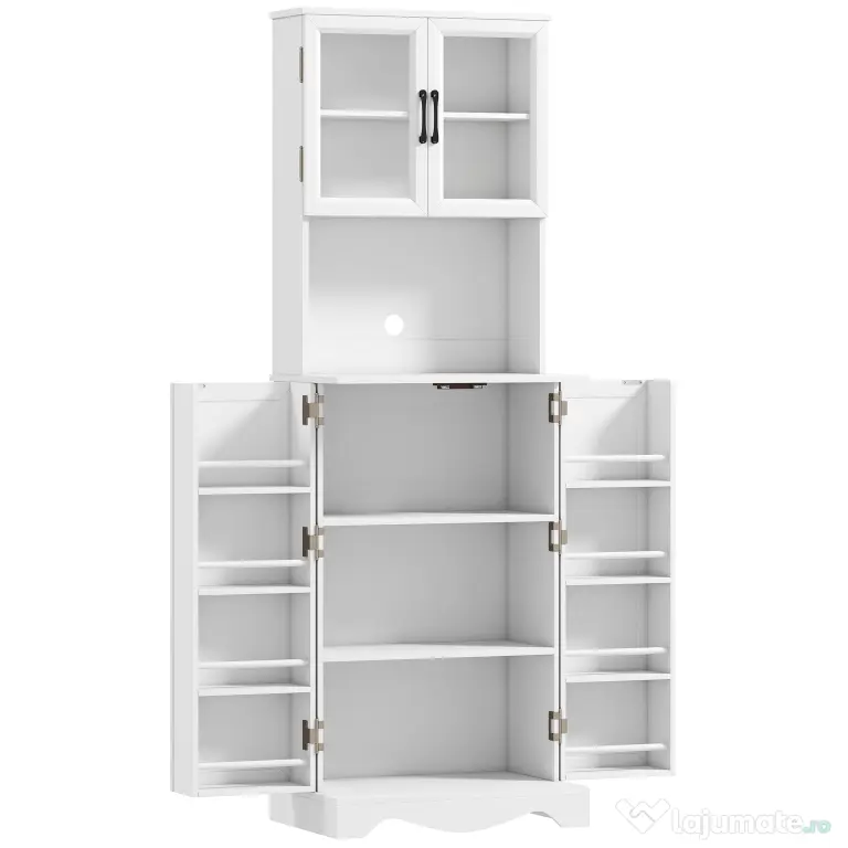 HOMCOM Mobilă de Depozitare pentru Bucătărie cu 2 Dulapuri și 8 Rafturi, din Lemn și Acrilic, 60x39.5x179.6 cm, Alb | Aosom Romania