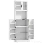 HOMCOM Mobilă de Depozitare pentru Bucătărie cu 2 Dulapuri și 8 Rafturi, din Lemn și Acrilic, 60x39.5x179.6 cm, Alb | Aosom Romania