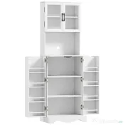 HOMCOM Mobilă de Depozitare pentru Bucătărie cu 2 Dulapuri și 8 Rafturi, din Lemn și Acrilic, 60x39.5x179.6 cm, Alb | Aosom Romania