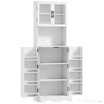 HOMCOM Mobilă de Depozitare pentru Bucătărie cu 2 Dulapuri și 8 Rafturi, din Lemn și Acrilic, 60x39.5x179.6 cm, Alb | Aosom Romania