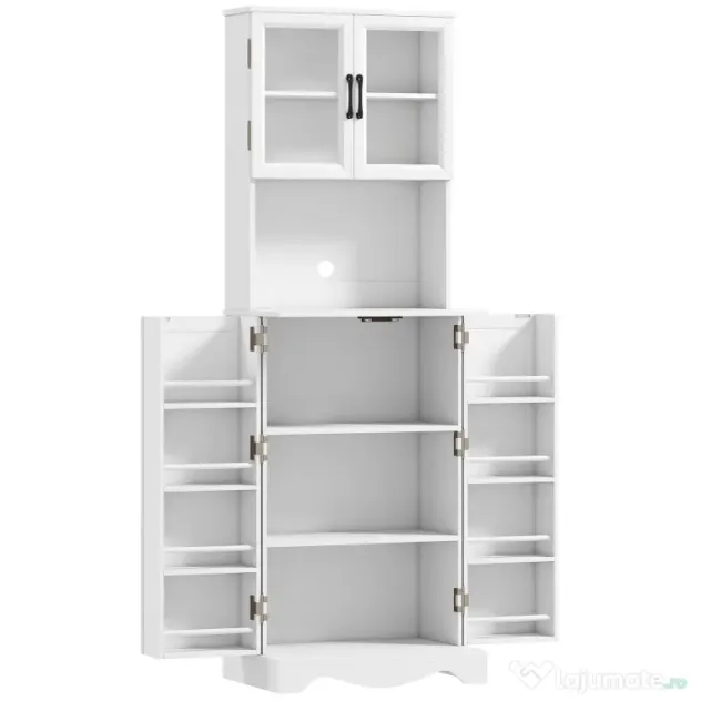 HOMCOM Mobilă de Depozitare pentru Bucătărie cu 2 Dulapuri și 8 Rafturi, din Lemn și Acrilic, 60x39.5x179.6 cm, Alb | Aosom Romania