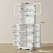 HOMCOM Mobilă de Depozitare pentru Bucătărie cu 2 Dulapuri și 8 Rafturi, din Lemn și Acrilic, 60x39.5x179.6 cm, Alb | Aosom Romania