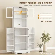 HOMCOM Mobilă de Depozitare pentru Bucătărie cu 2 Dulapuri și 8 Rafturi, din Lemn și Acrilic, 60x39.5x179.6 cm, Alb | Aosom Romania