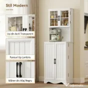 HOMCOM Mobilă de Depozitare pentru Bucătărie cu 2 Dulapuri și 8 Rafturi, din Lemn și Acrilic, 60x39.5x179.6 cm, Alb | Aosom Romania
