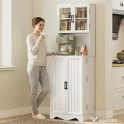 HOMCOM Mobilă de Depozitare pentru Bucătărie cu 2 Dulapuri și 8 Rafturi, din Lemn și Acrilic, 60x39.5x179.6 cm, Alb | Aosom Romania