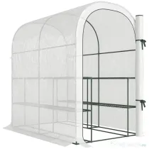Outsunny Seră de Grădină cu Rafturi și Ușă Rulabilă, Seră pentru Grădină cu Cadru din Oțel, Acoperiș din PE Anti-UV, pentru Legume, Flori și Plante, 123x187x189 cm, Alb | Aosom Romania