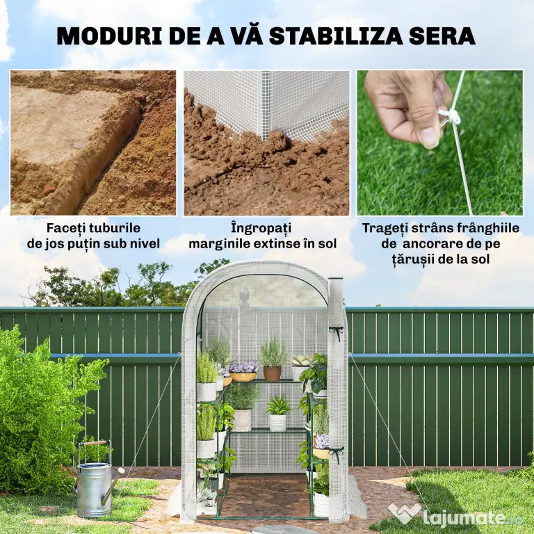 Outsunny Seră de Grădină cu Rafturi și Ușă Rulabilă, Seră pentru Grădină cu Cadru din Oțel, Acoperiș din PE Anti-UV, pentru Legume, Flori și Plante, 123x187x189 cm, Alb | Aosom Romania