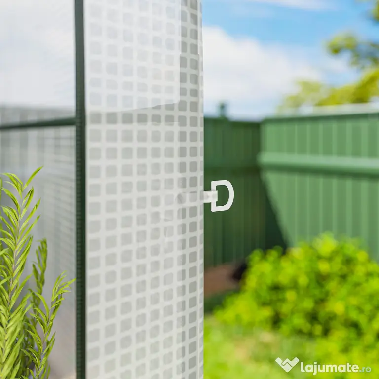 Outsunny Seră de Grădină cu Rafturi și Ușă Rulabilă, Seră pentru Grădină cu Cadru din Oțel, Acoperiș din PE Anti-UV, pentru Legume, Flori și Plante, 123x187x189 cm, Alb | Aosom Romania