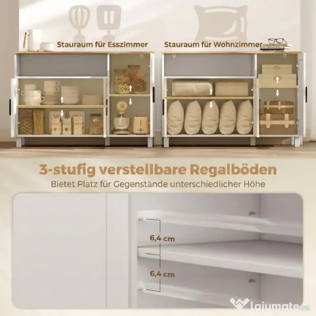HOMCOM Dulap de Bucătărie cu Uși Amortizate, Compartiment Deschis și 2 Dulapuri Alb | Aosom Romania