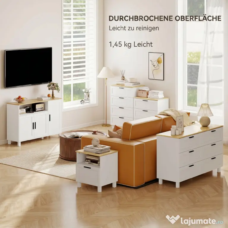 HOMCOM Dulap de Bucătărie cu Uși Amortizate, Compartiment Deschis și 2 Dulapuri Alb | Aosom Romania