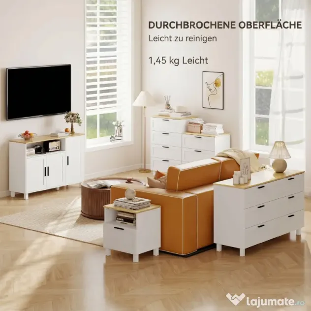 HOMCOM Dulap de Bucătărie cu Uși Amortizate, Compartiment Deschis și 2 Dulapuri Alb | Aosom Romania