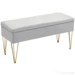 HOMCOM Bancă cu Depozitare din Material Textil și Picioare din Oțel, 100x40x49 cm, Gri Deschis | Aosom Romania