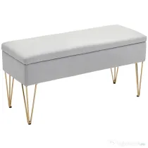 HOMCOM Bancă cu Depozitare din Material Textil și Picioare din Oțel, 100x40x49 cm, Gri Deschis | Aosom Romania