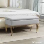 HOMCOM Bancă cu Depozitare din Material Textil și Picioare din Oțel, 100x40x49 cm, Gri Deschis | Aosom Romania