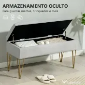 HOMCOM Bancă cu Depozitare din Material Textil și Picioare din Oțel, 100x40x49 cm, Gri Deschis | Aosom Romania