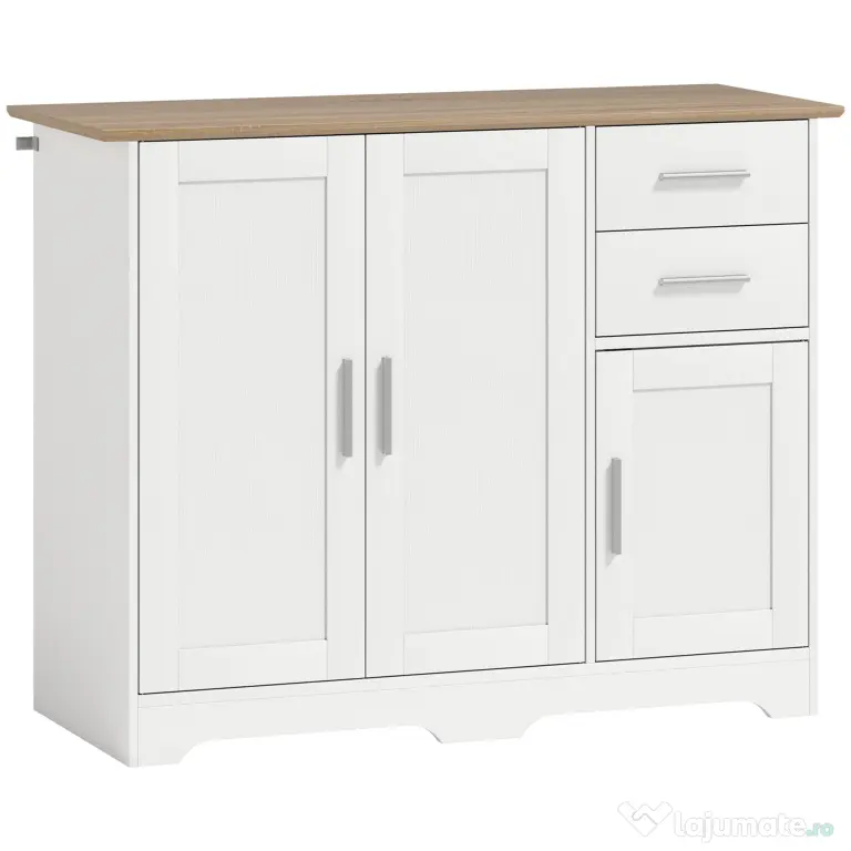 HOMCOM Comodă Modernă din Lemn cu 2 Sertare și 2 Dulapuri, 100x40x78 cm, Alb și Culoare Lemn | Aosom Romania