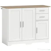HOMCOM Comodă Modernă din Lemn cu 2 Sertare și 2 Dulapuri, 100x40x78 cm, Alb și Culoare Lemn | Aosom Romania 