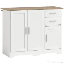 HOMCOM Comodă Modernă din Lemn cu 2 Sertare și 2 Dulapuri, 100x40x78 cm, Alb și Culoare Lemn | Aosom Romania