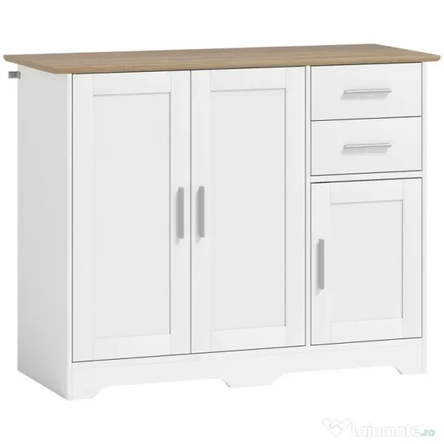 HOMCOM Comodă Modernă din Lemn cu 2 Sertare și 2 Dulapuri, 100x40x78 cm, Alb și Culoare Lemn | Aosom Romania