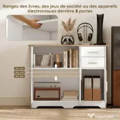 HOMCOM Comodă Modernă din Lemn cu 2 Sertare și 2 Dulapuri, 100x40x78 cm, Alb și Culoare Lemn | Aosom Romania 