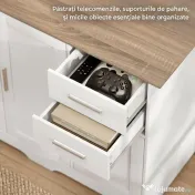HOMCOM Comodă Modernă din Lemn cu 2 Sertare și 2 Dulapuri, 100x40x78 cm, Alb și Culoare Lemn | Aosom Romania 