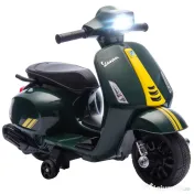 AIYAPLAY Motocicletă Electrică pentru Copii cu Licență Vespa, Baterie Reîncărcabilă 6V, Roți Laterale și Lumini, Vârsta 2-6 Ani, Verde Închis | Aosom Romania 