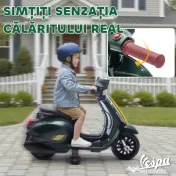AIYAPLAY Motocicletă Electrică pentru Copii cu Licență Vespa, Baterie Reîncărcabilă 6V, Roți Laterale și Lumini, Vârsta 2-6 Ani, Verde Închis | Aosom Romania 