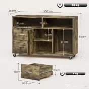 HOMCOM Dulap pentru Imprimantă pe Roți cu 2 Sertare, Încuietoare cu Cheie, 3 Rafturi și Dulap, pentru Documente de Birou și Studiu, 100x35x65 cm, Maro Rustic | Aosom Romania 