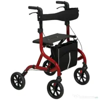 HOMCOM Deambulator cu Scaun și Spătar pentru Vârstnici Pliabil, Reglabil pe Înălțime, Suport pentru Baston, Roșu | Aosom Romania