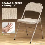 HOMCOM Set 2 Scaune Pliabile cu Șezut Căptușit din Poliester și Cadru din Oțel, Bej | Aosom Romania 