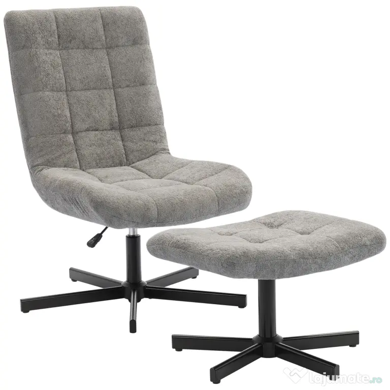 HOMCOM Scaun reclinabil pe 4 niveluri cu otoman separat în efect de catifea, 66x80x93-104 cm, Gri | Aosom Romania