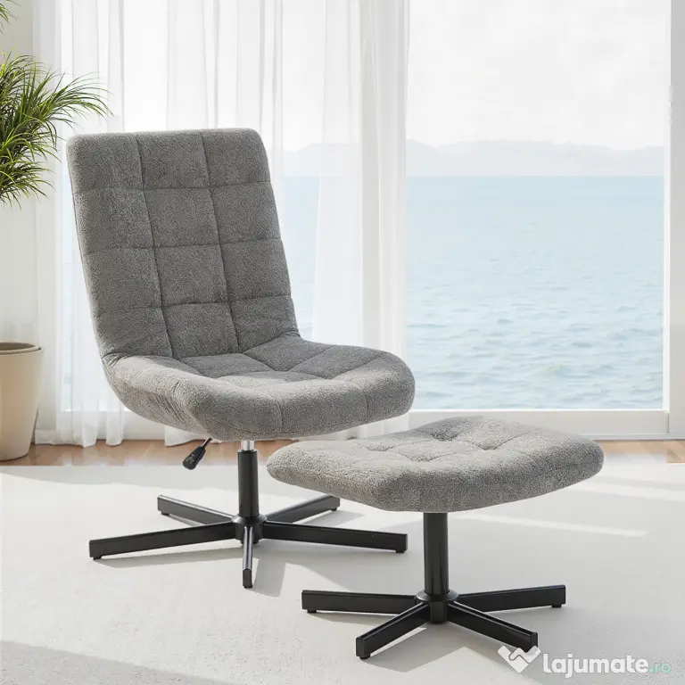 HOMCOM Scaun reclinabil pe 4 niveluri cu otoman separat în efect de catifea, 66x80x93-104 cm, Gri | Aosom Romania