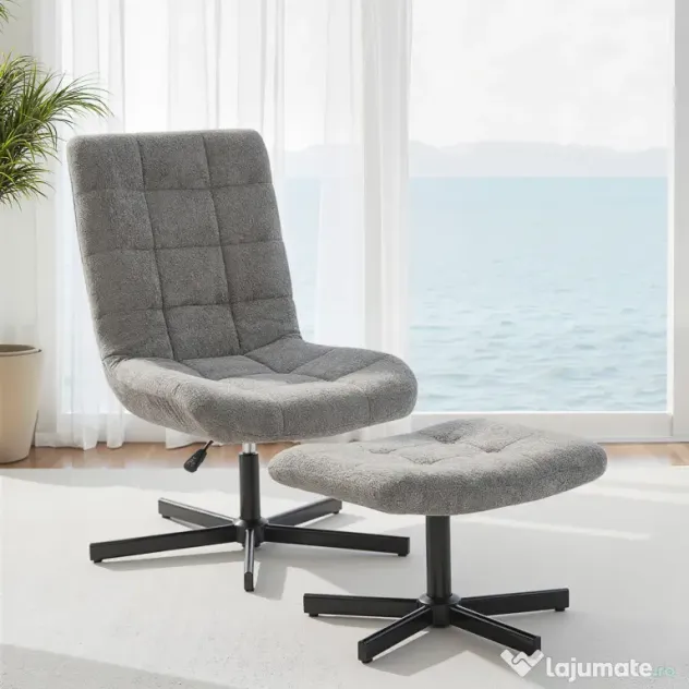HOMCOM Scaun reclinabil pe 4 niveluri cu otoman separat în efect de catifea, 66x80x93-104 cm, Gri | Aosom Romania