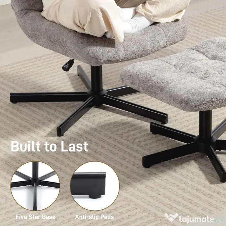 HOMCOM Scaun reclinabil pe 4 niveluri cu otoman separat în efect de catifea, 66x80x93-104 cm, Gri | Aosom Romania