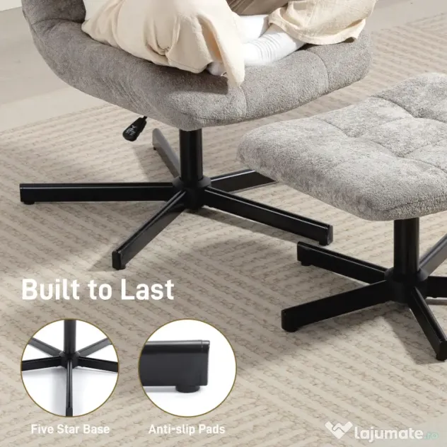 HOMCOM Scaun reclinabil pe 4 niveluri cu otoman separat în efect de catifea, 66x80x93-104 cm, Gri | Aosom Romania