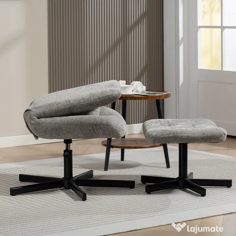 HOMCOM Scaun reclinabil pe 4 niveluri cu otoman separat în efect de catifea, 66x80x93-104 cm, Gri | Aosom Romania