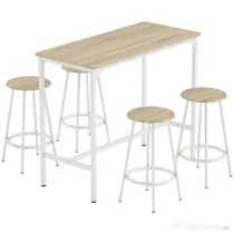 HOMCOM Set de Dining 5 Piese cu Bar 110x50x89,5 cm și Scaune Ø30x60,5 cm din Lemn și Metal Nuanță Lemn | Aosom Romania