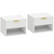 HOMCOM Set de 2 Noptiere Suspendate cu Panouri Canelate, Sertar și Raft, 40x34x29 cm, Alb | Aosom Romania