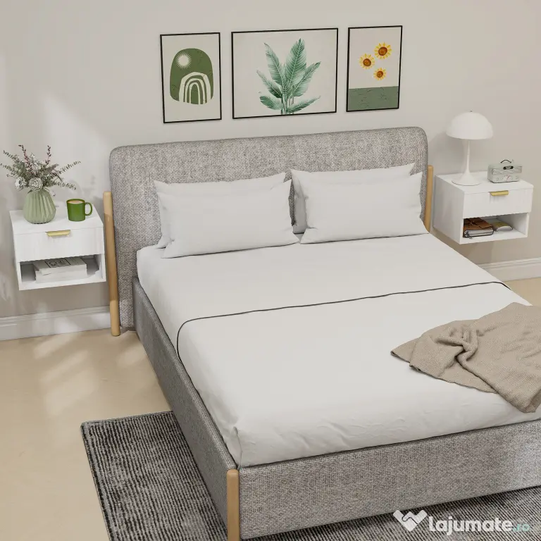 HOMCOM Set de 2 Noptiere Suspendate cu Panouri Canelate, Sertar și Raft, 40x34x29 cm, Alb | Aosom Romania