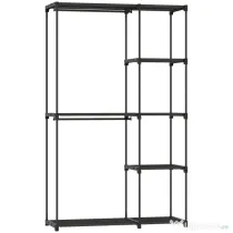 HOMCOM Dulap Portabil cu 2 Bare și 6 Rafturi, din Material Textil Non-Țesut, Plastic și Oțel, 111x43x185 cm, Negru
