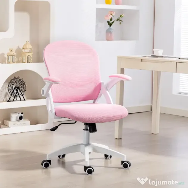 Vinsetto Scaun de Birou Ergonomic, Reglabil, cu Spătar din Plasă și Scaun Captusit, 65.5x61.5x88-97.5 cm, Roz | Aosom Romania