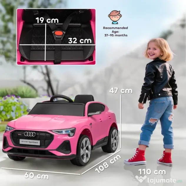 HOMCOM Mașină Electrică pentru Copii 12V cu Telecomandă, Viteză 3-5 km/h și Muzică, Culoare Roz | Aosom Romania